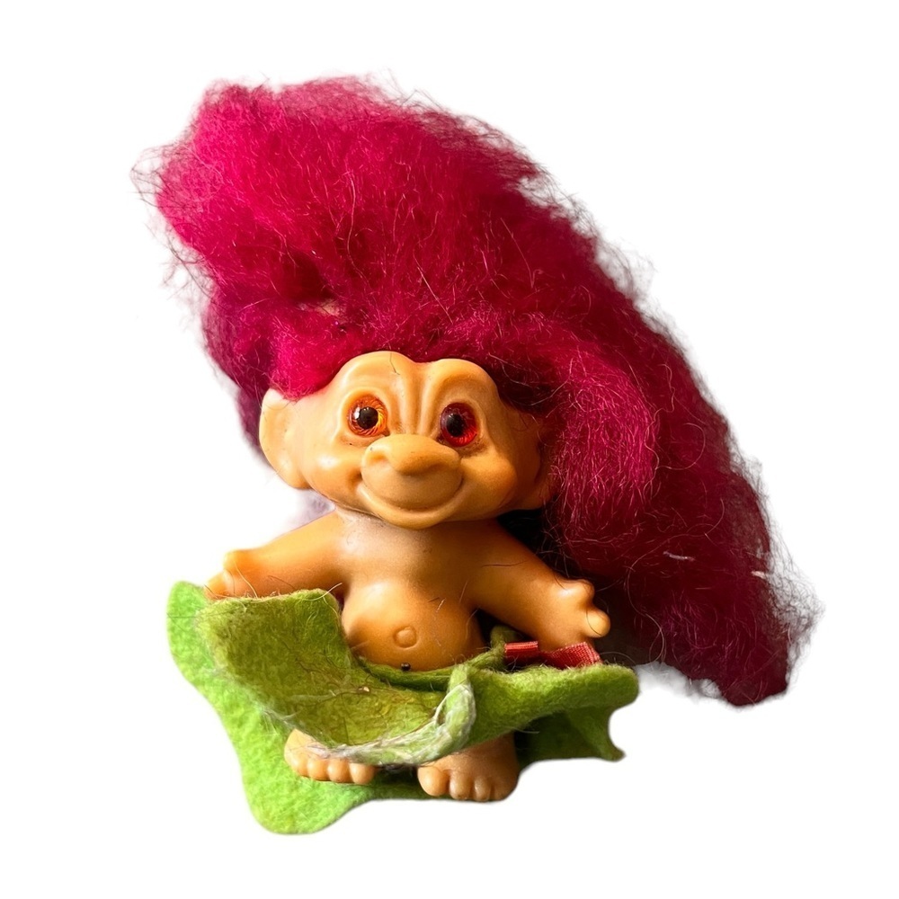 Vintage Small Girl‎ Troll Doll Orange Eyes Pink Hair